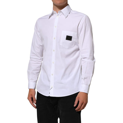 Dolce & Gabbana White Logo Plaque Collared Formal Dress Shirt