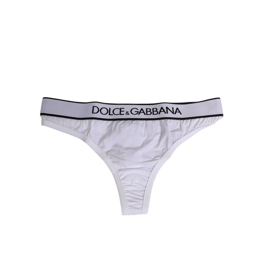 Dolce & Gabbana White Logo Waistband Modal Cotton Thong Underwear, high-waist design, crafted in Italy with comfortable cotton-elastane blend.