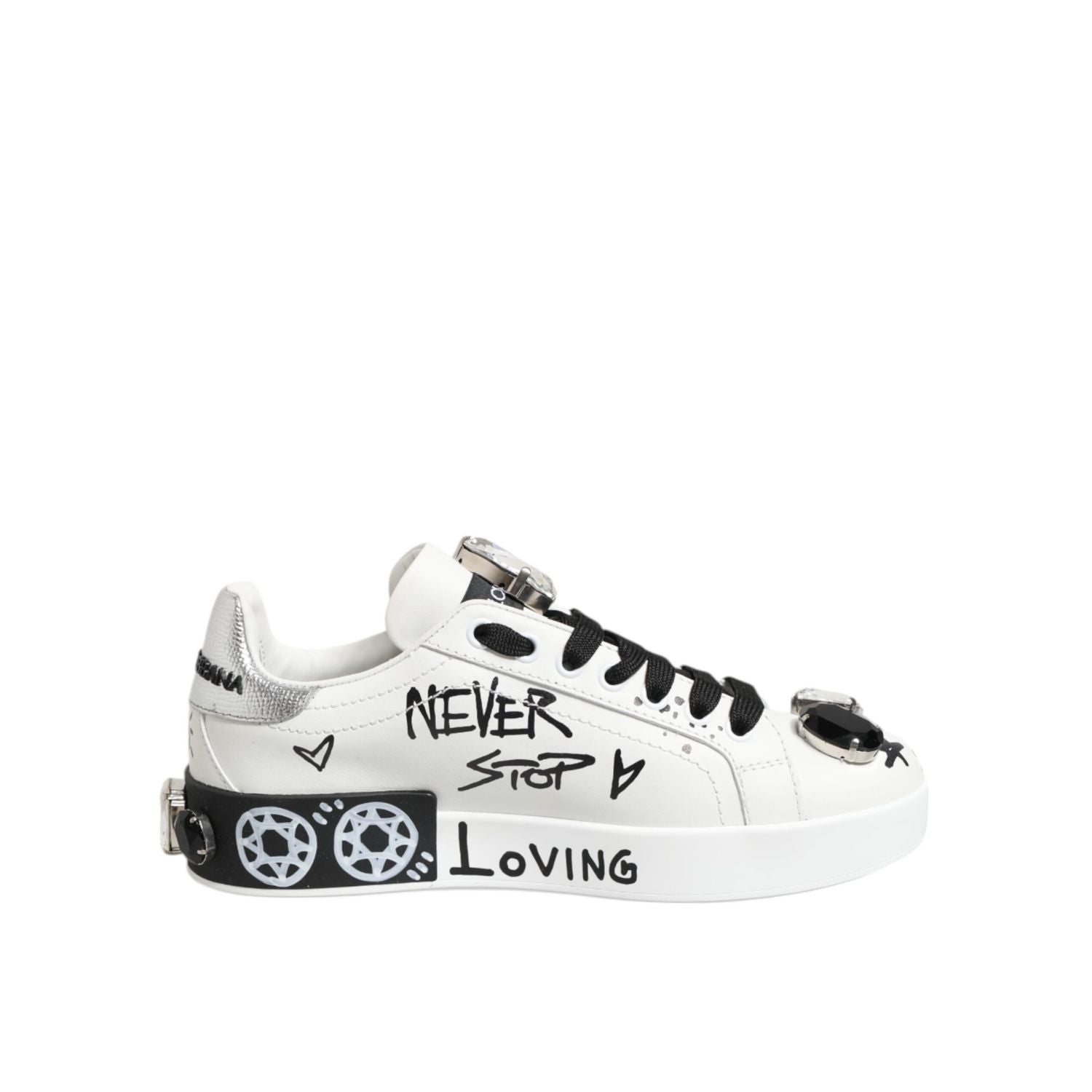Dolce & Gabbana White Portofino Crystal Sneakers  Shoes