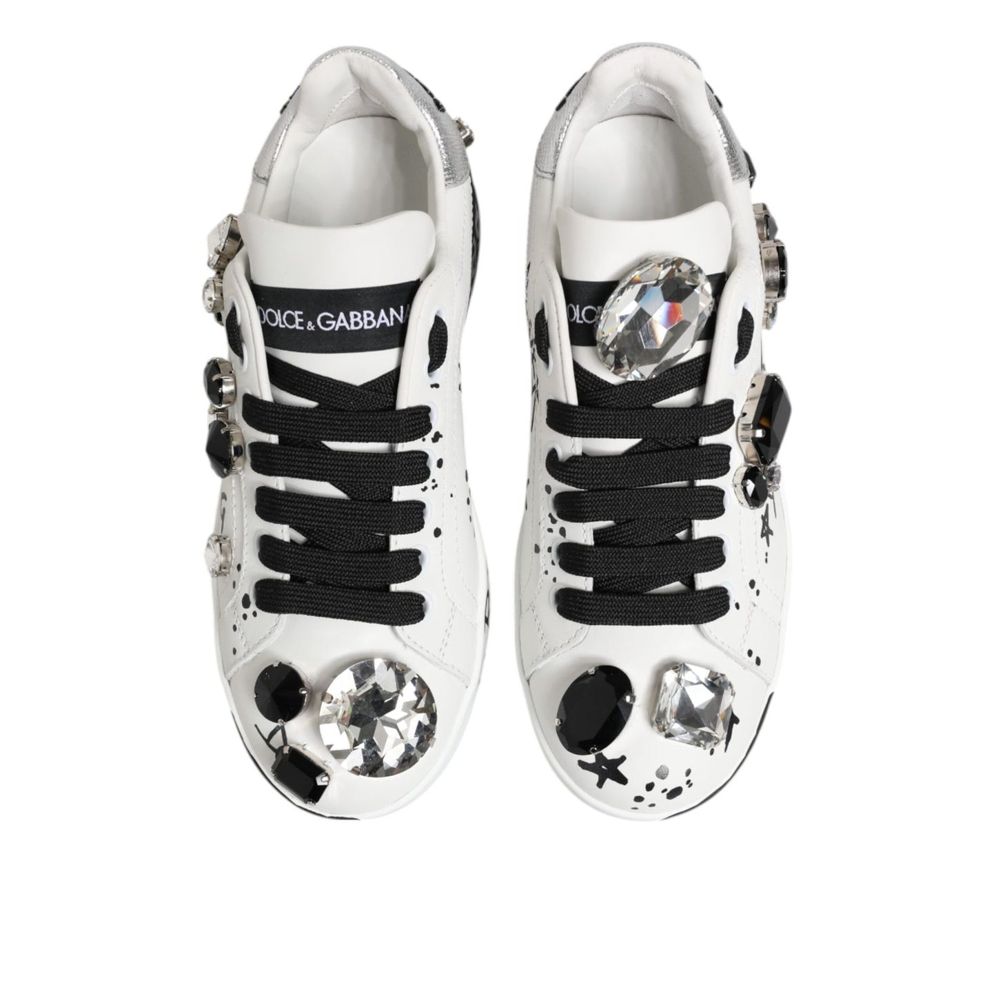 Dolce & Gabbana White Portofino Crystal Sneakers Shoes