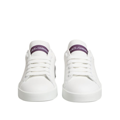 Dolce & Gabbana White Purple Leather Low Top Sneakers Shoes