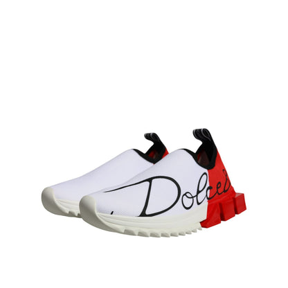 Dolce & Gabbana White Red Low Top Sorrento Men Sneakers Shoes with logo details and rubber sole, demonstrating high Italian craftsmanship.