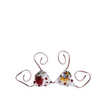 Dolce & Gabbana White Red Polka Dot Floral Print Triangle bikini top with burgundy straps and butterfly motif, luxury Italian swimwear.