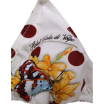 Dolce & Gabbana White Red Polka Dot Floral Print Triangle bikini top with butterfly and floral design