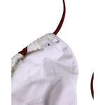 Dolce & Gabbana White Red Polka Dot Floral Print Triangle bikini top, butterfly motif, burgundy tie straps, elegant Italian design