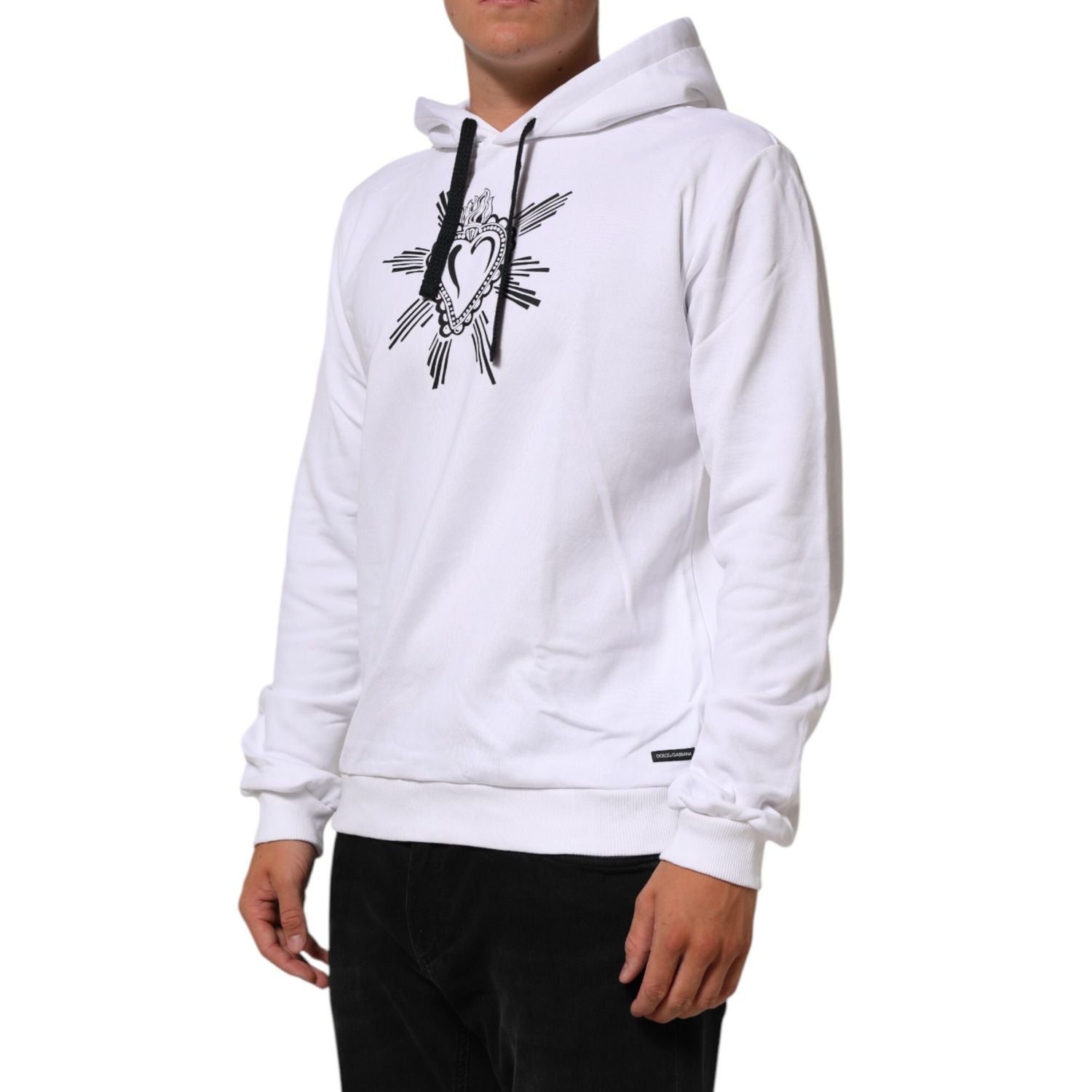 Dolce & Gabbana White Sacred Heart Hooded Sweatshirt Sweater