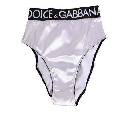 Dolce & Gabbana White Satin High-Waist Black Logo Women Underwear
