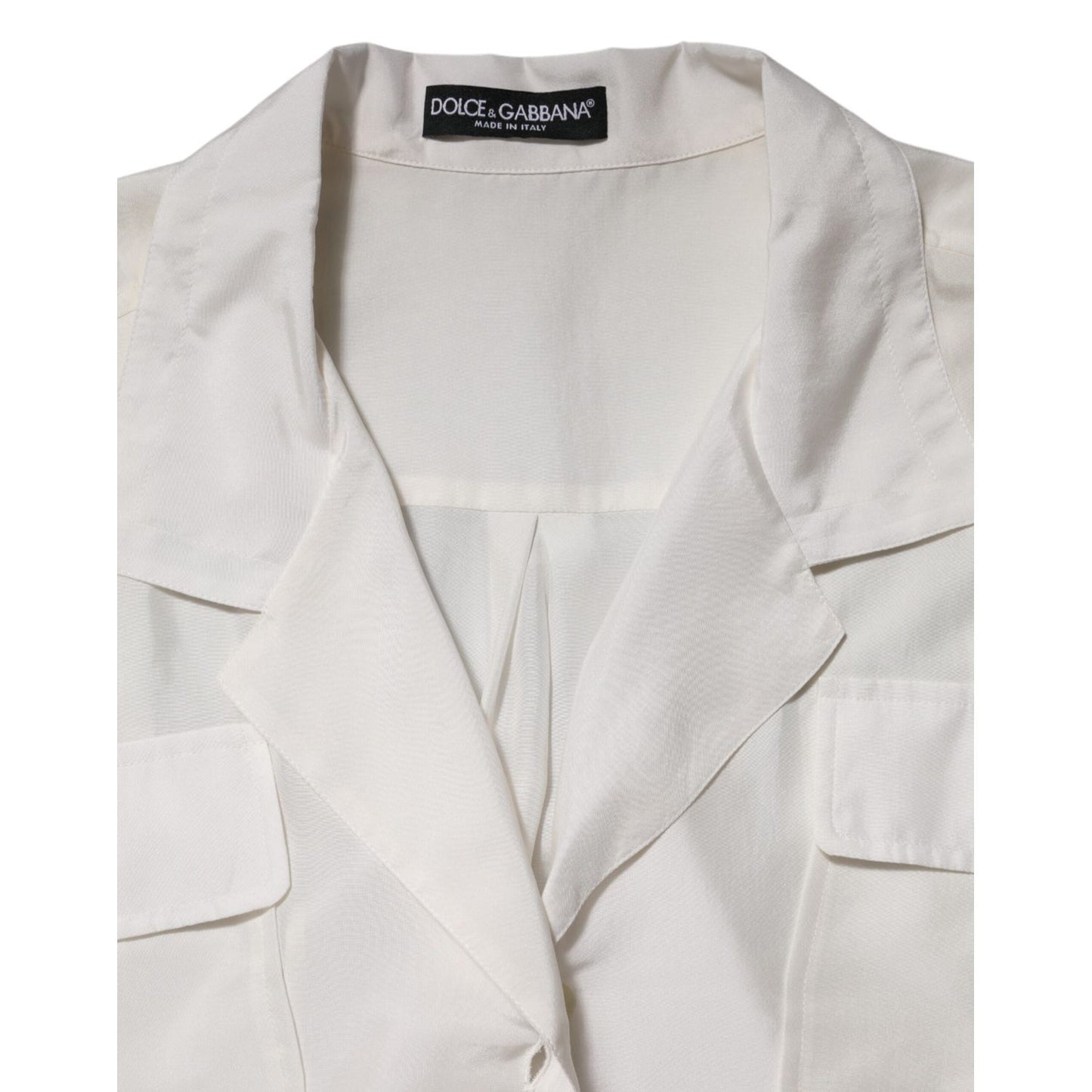 Dolce & Gabbana White Silk Collared 3/4 Sleeves Blouse Top