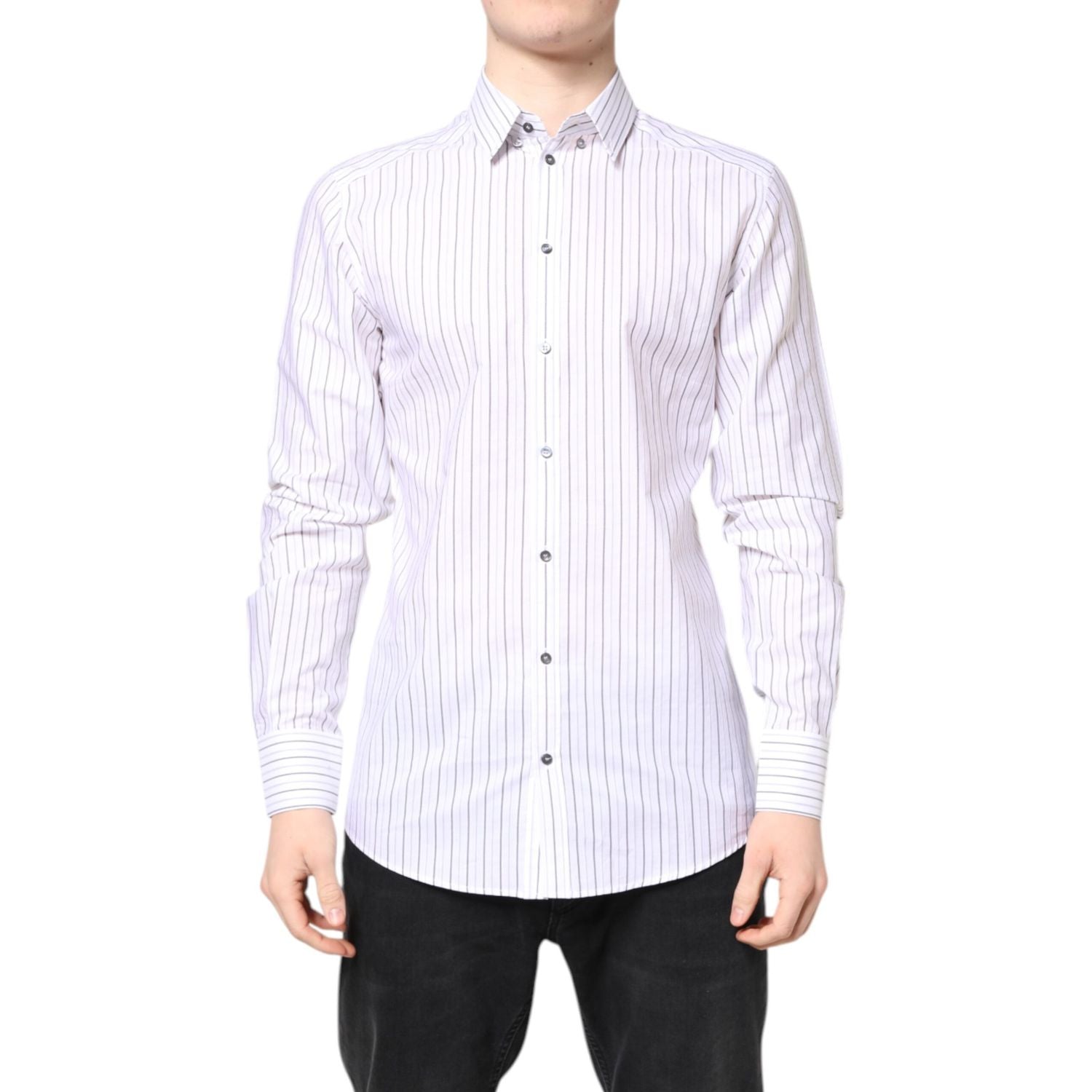 Dolce & Gabbana White Stripes Cotton GOLD Formal Dress Shirt