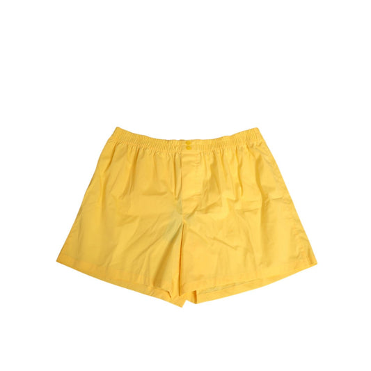 Dolce & Gabbana Yellow Cotton Elastic Waistband Short Swimwear with button detail, crafted in Italy, durable and comfortable.