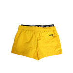 Dolce & Gabbana Yellow Drawstring Beachwear Men Shorts Swimwear, featuring logo elastic waistband and zip pocket.