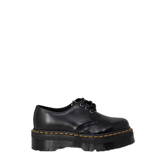 Dr. Martens Black Leather Lace-Up Boots with thick sole, side view