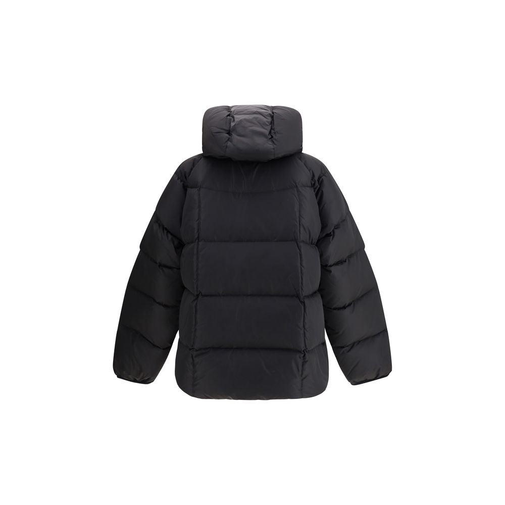 Dsquared² Black Polyamide Coat, quilted winter jacket with hood and zippered pockets, view from the back.