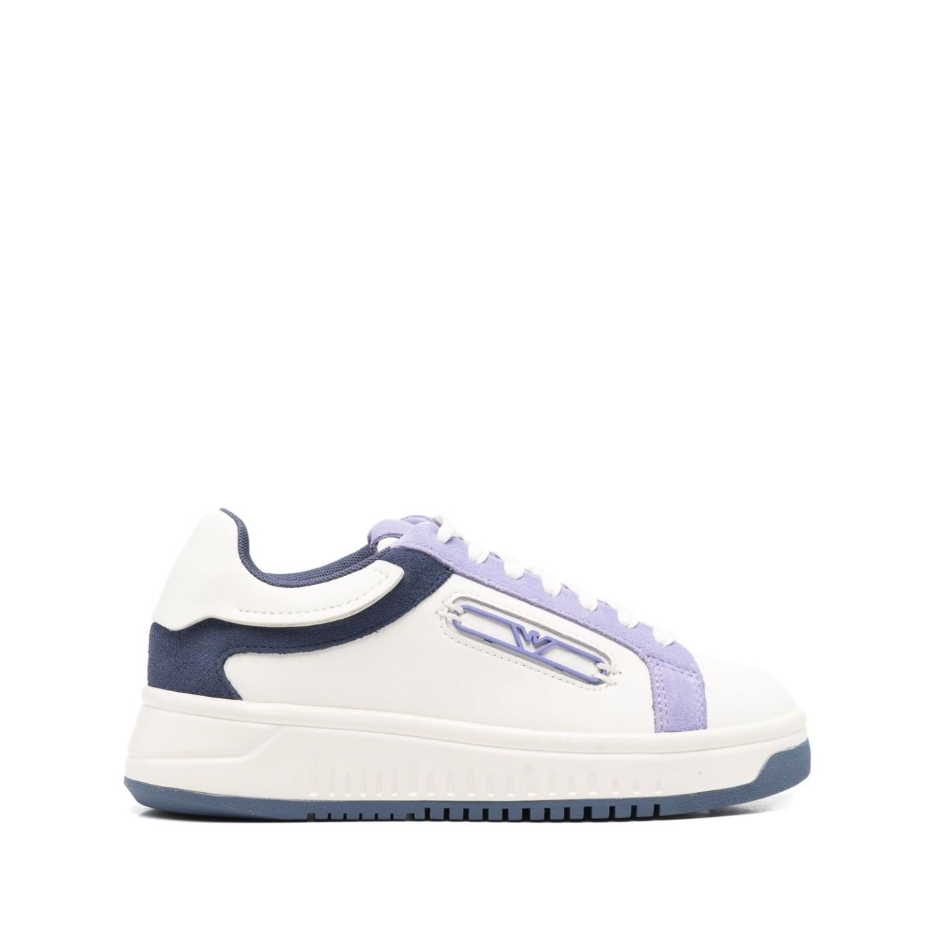 EMPORIO ARMANI EXCLUSIVE Emporio Armani Leather sneakers with suede details and eagle plate, white with chunky rubber sole.