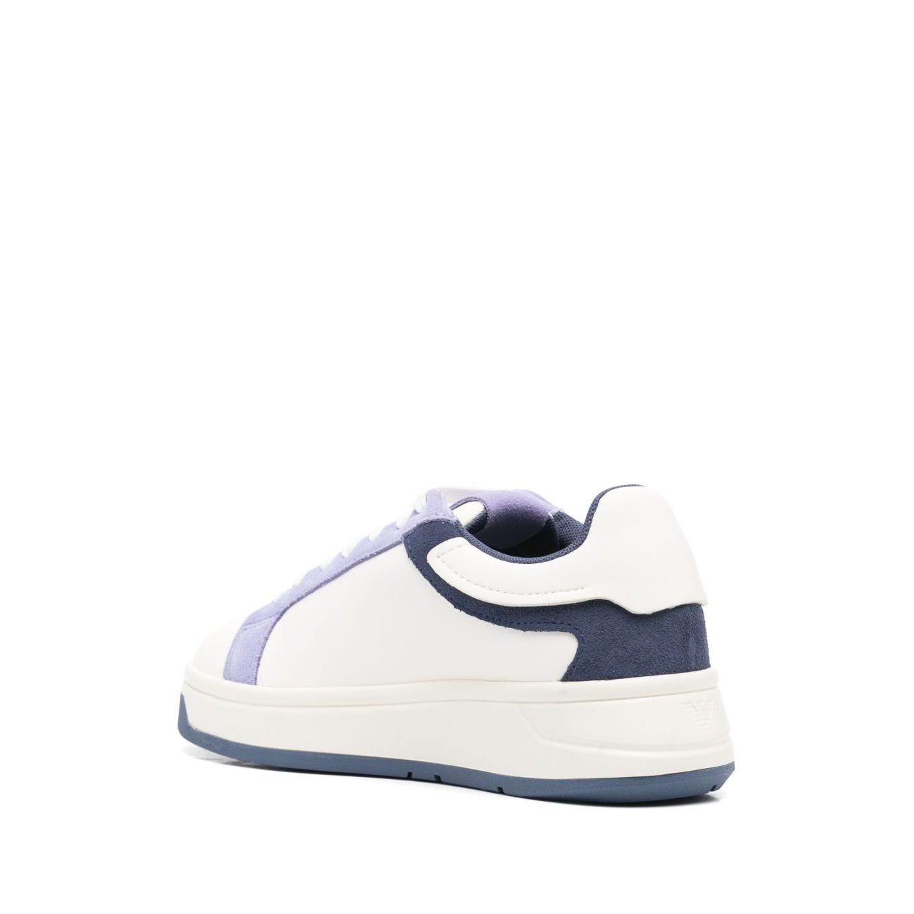 EMPORIO ARMANI EXCLUSIVE Emporio Armani Leather sneakers with suede details and eagle plate, white with chunky rubber sole, side view