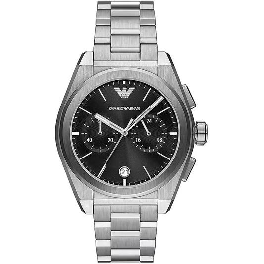 EMPORIO ARMANI Mod. FEDERICO stainless steel chronograph wristwatch with quartz movement and date function, 43 mm case.