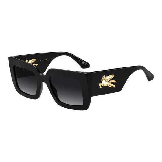 Elegant ETRO MOD. ETRO 0108_S acetate sunglasses for ladies with stylish black design and gold accents.