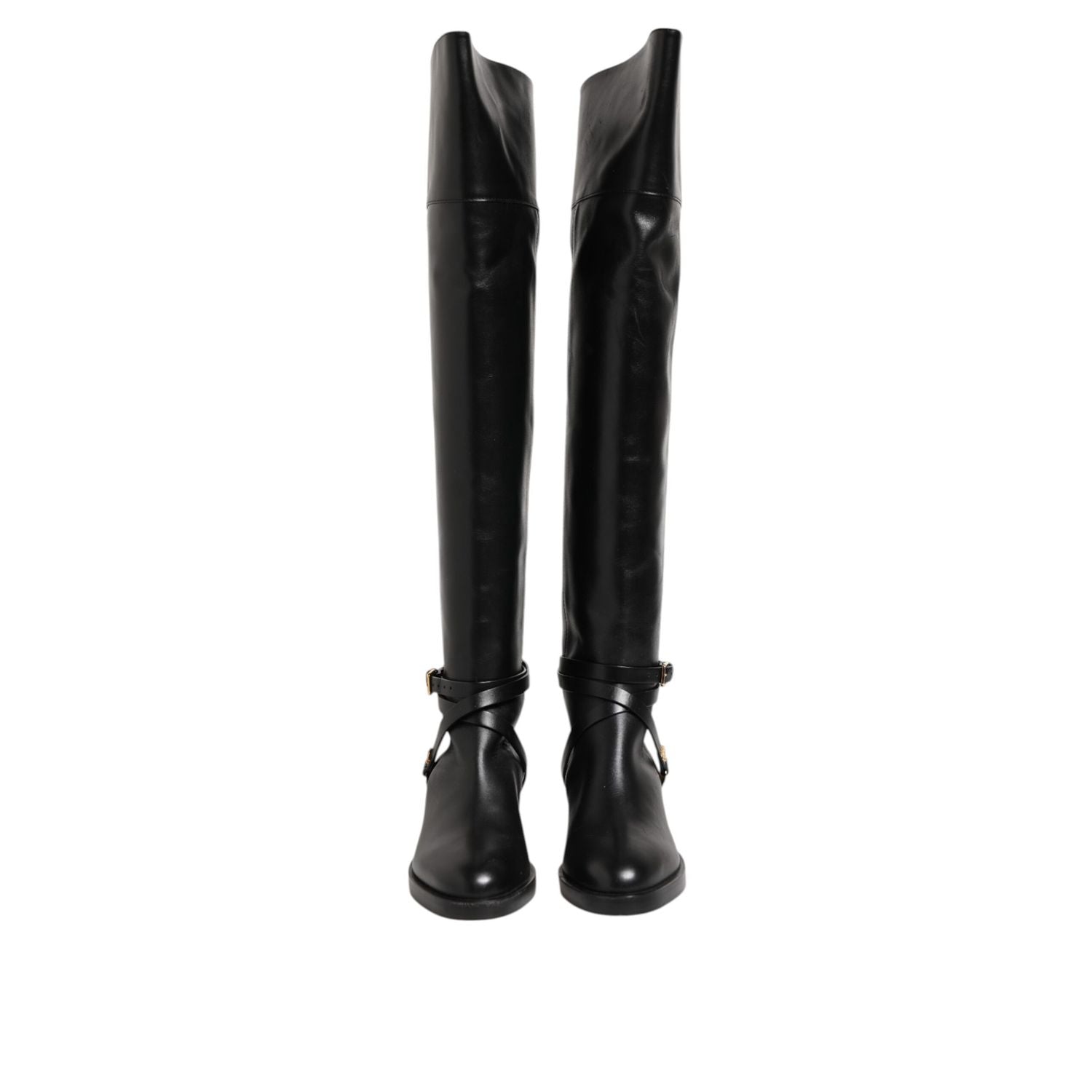 Elisabetta Franchi Black Leather Buckled High Boots Shoes