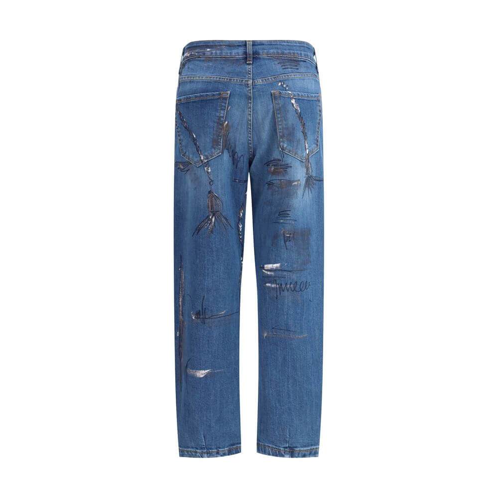 Back view of Ella Blue Cotton Slim Fit Jeans with paint splatter details, featuring a five-pocket style and regular fit. AW25 season.