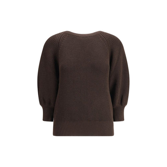Ella Brown Merino Wool Sweatshirt, chunky knit sweater with ribbed crewneck, perfect for cold days, AW25 season fashion.