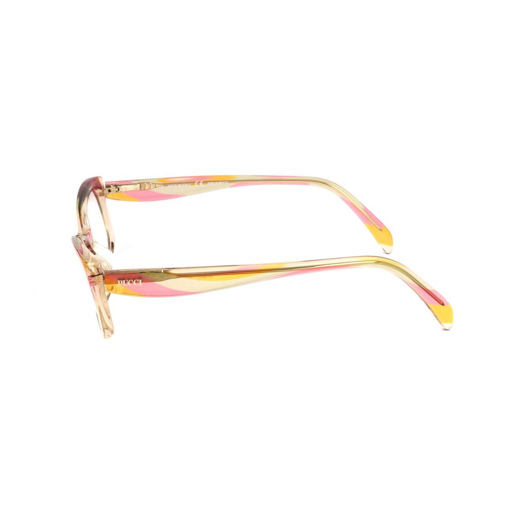 Side view of Emilio Pucci Multicolor Plastic Frames showing pink and yellow temple design, suitable for women. Measures: 51/16/135mm.