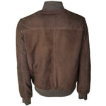 Back view of Emilio Romanelli Brown Calfskin Men Bomber Jacket with suede texture.