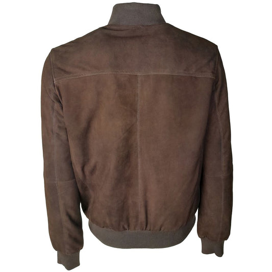 Back view of Emilio Romanelli Brown Calfskin Men Bomber Jacket with suede texture.