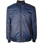 Emilio Romanelli Brown Calfskin Men Bomber Jacket featuring reversible blue nylon side with zipped pockets for versatile styling.