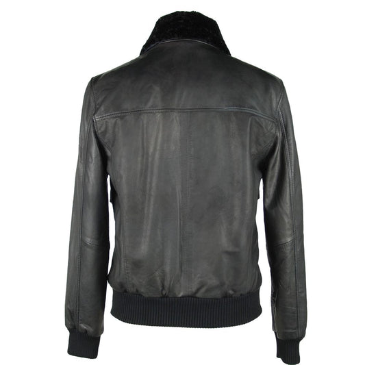 Emilio Romanelli Sleek Black Leather Zip Jacket EM-964-IT50 | L