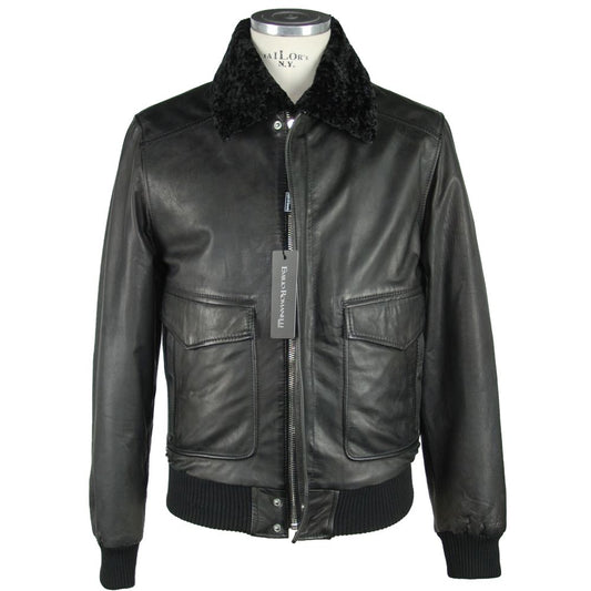 Emilio Romanelli Sleek Black Leather Zip Jacket EM-964-IT50 | L