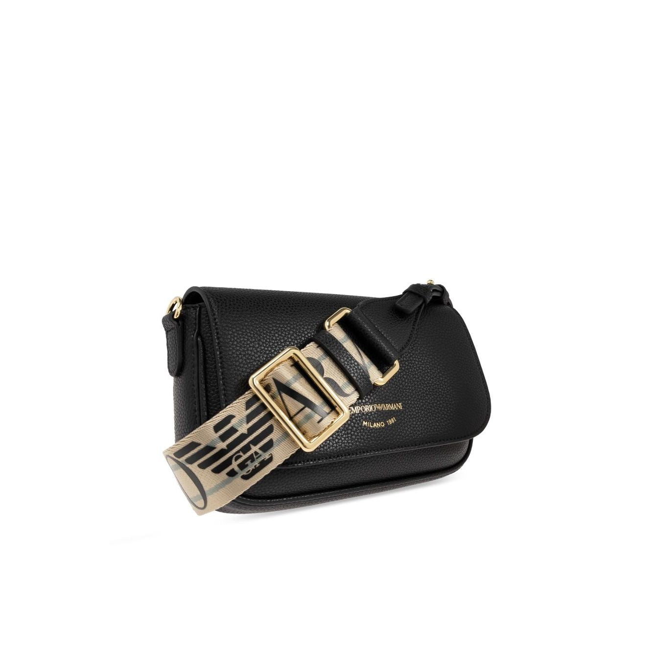 Emporio Armani Crossbody mini bag with black logo-print strap and gold-tone hardware