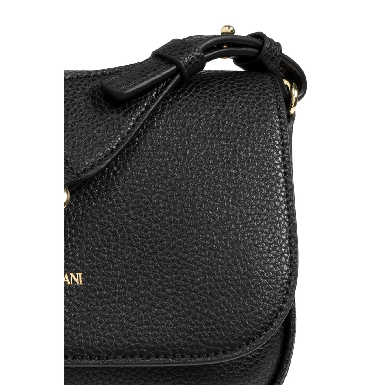 Emporio Armani Crossbody mini bag with black leather and gold-tone hardware, featuring logo-print strap and magnetic fastening.