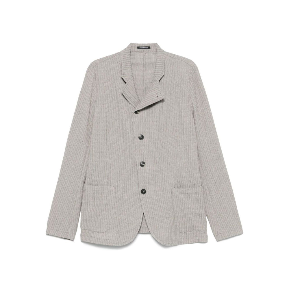 Emporio Armani Jacket with high collar, light grey wool, single-breasted blazer with front button fastening and two side patch pockets.