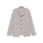 Emporio Armani Jacket with high collar, light grey wool, single-breasted blazer with front button fastening and two side patch pockets.