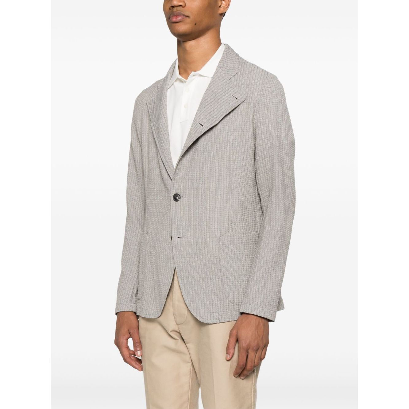 Emporio Armani Jacket with high collar, light grey, single-breasted blazer with side patch pockets and front button fastening.