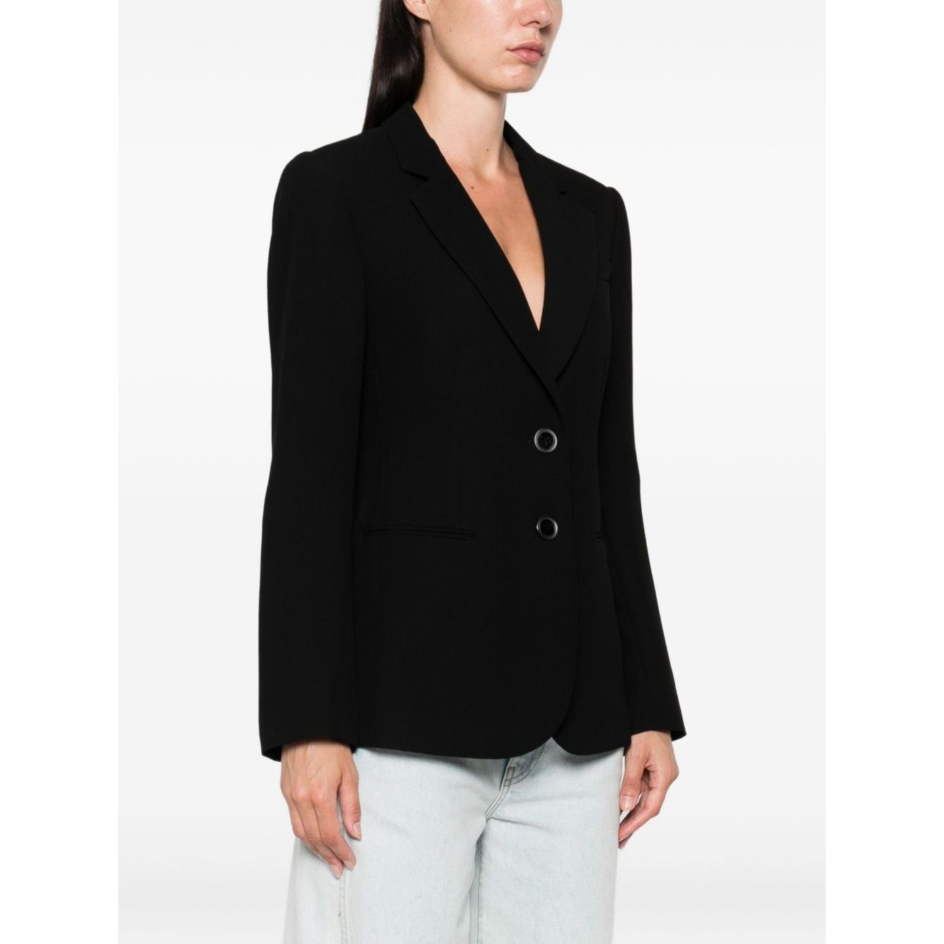 Emporio Armani Jackets Black with notched lapel, long sleeves, front button fastening, welt pockets, and single-breasted design.