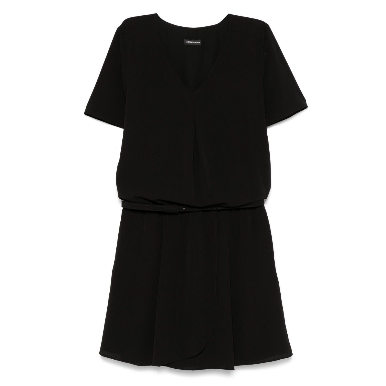 Emporio Armani Short dress with gathered waist and belt in flowing crepe