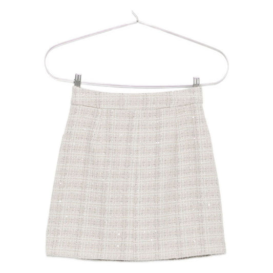 Emporio Armani Skirts Grey, light grey tweed check pattern, sequin embellishment, A-line, wool blend mini skirt with concealed zip.