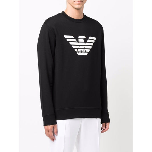 Emporio Armani Sweaters Black cotton blend crewneck with logo print and long sleeves, ideal for casual style.