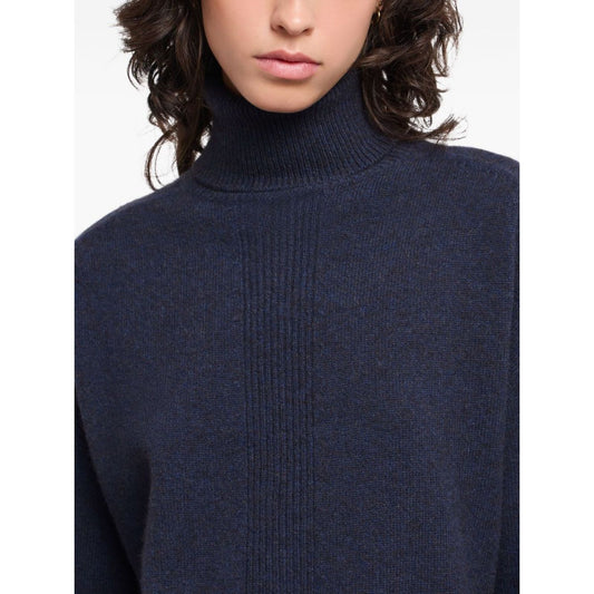 Emporio Armani Sweaters Blue dark wool ribbed knit turtleneck with long sleeves and straight hemline