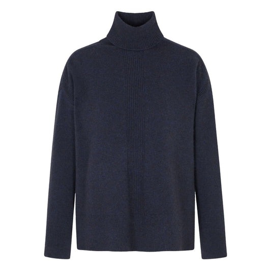 Emporio Armani Sweaters Blue dark blue roll neck ribbed knit wool turtle-neck sweater with long sleeves and straight hemline