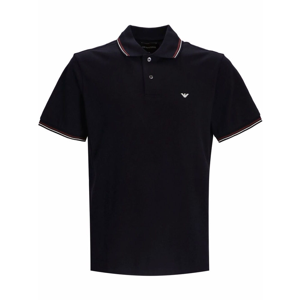Emporio Armani T-shirts and Polos Blue navy cotton polo shirt with embroidered logo and button placket