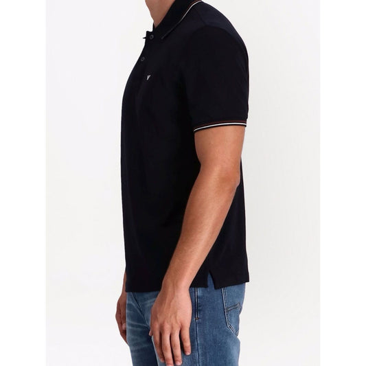 Man wearing Emporio Armani T-shirts and Polos Blue, navy blue cotton-blend with polo collar and embroidered logo.