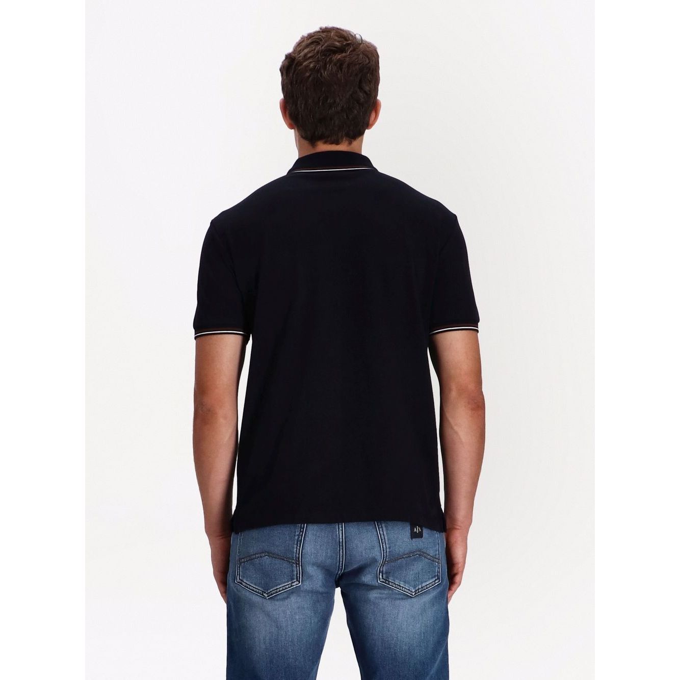 Back view of Emporio Armani T-shirts and Polos Blue navy polo shirt with short sleeves and embroidered logo.