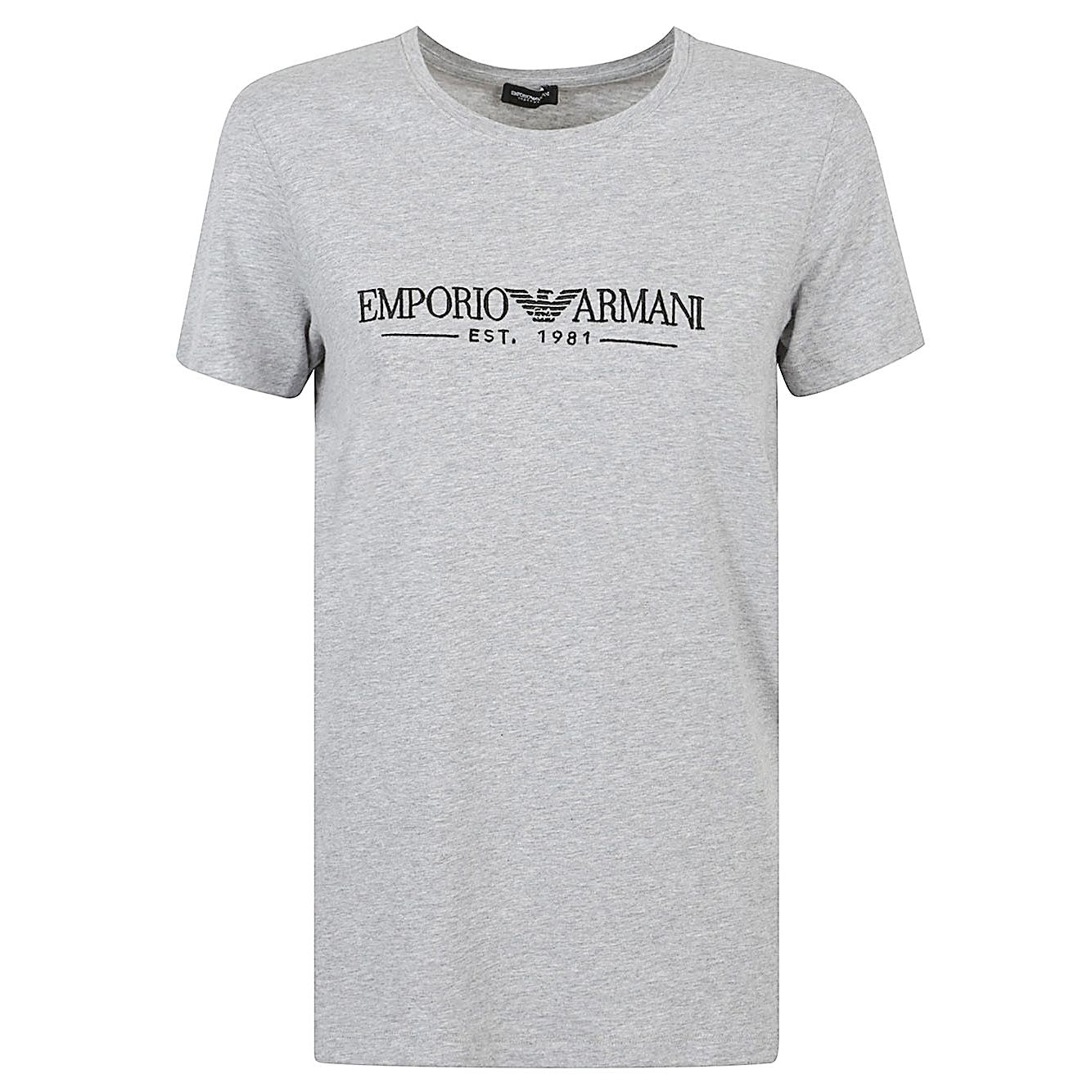 Gray Emporio Armani T-shirts and Polos Grey, crew neck, short sleeves, logo on chest, straight hem, cotton, front view.
