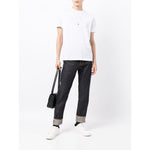 Emporio Armani T-shirts and Polos White cotton crew neck, short sleeves, with logo, worn by model in casual outfit.