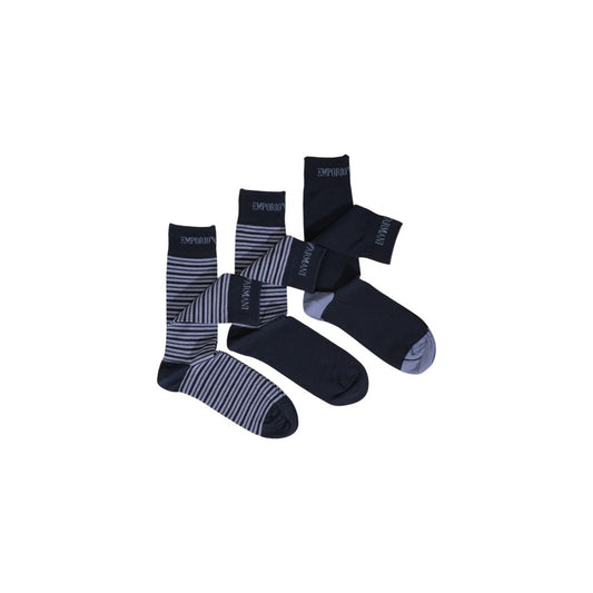 Emporio Armani Underwear Blue Cotton Sock set of 3 pairs featuring high-quality cotton blend for comfort and style in men's fashion.