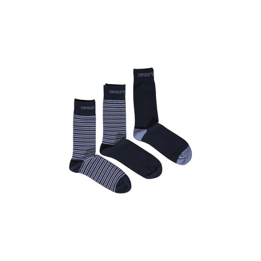 Emporio Armani Underwear Blue Cotton Sock set of 3 pairs for men, featuring high-quality cotton blend with striped and solid designs.
