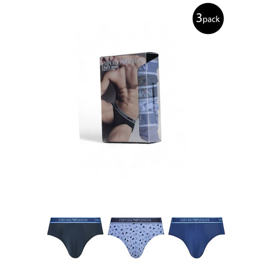 Emporio Armani Underwear Blue Cotton Underwear 3-pack, featuring sleek design and iconic logo. Made from 100% cotton for comfort.