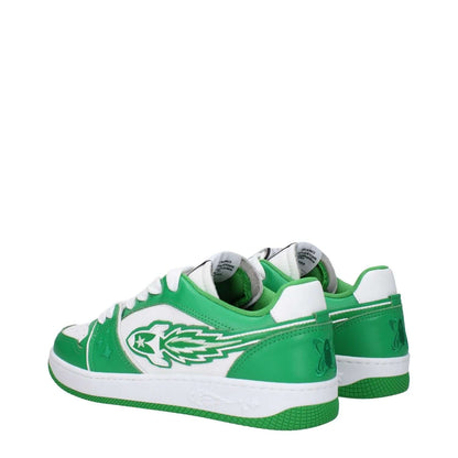 Enterprise Japan Green Leather Low Top Sneakers with white accents, rubber sole, and lace-up closure. Casual style with front logo design.